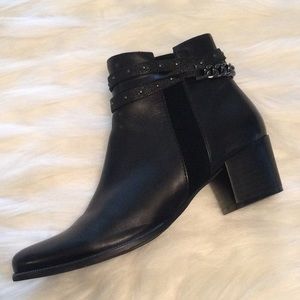 Black Genuine Leather Ankle Boots, size 8